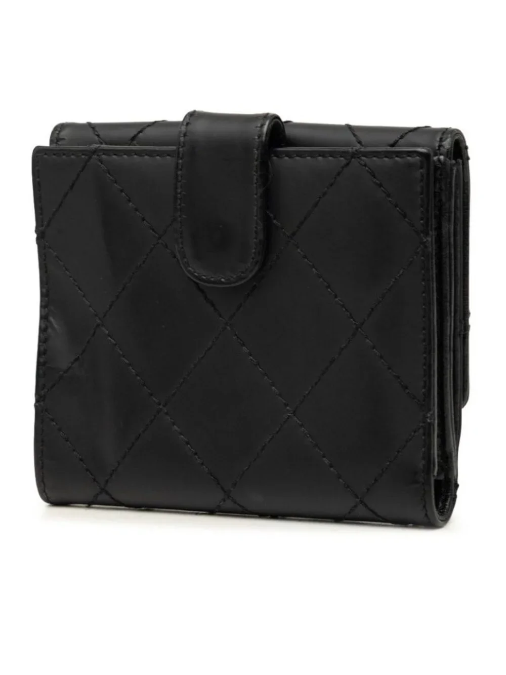Chanel Wild Stitch CC Logo Bifold Wallet Black Gold Leather